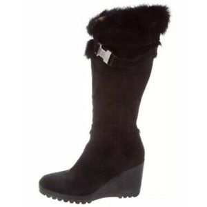 Coach Black Sharma Suede Shearling Boots, Sz 8